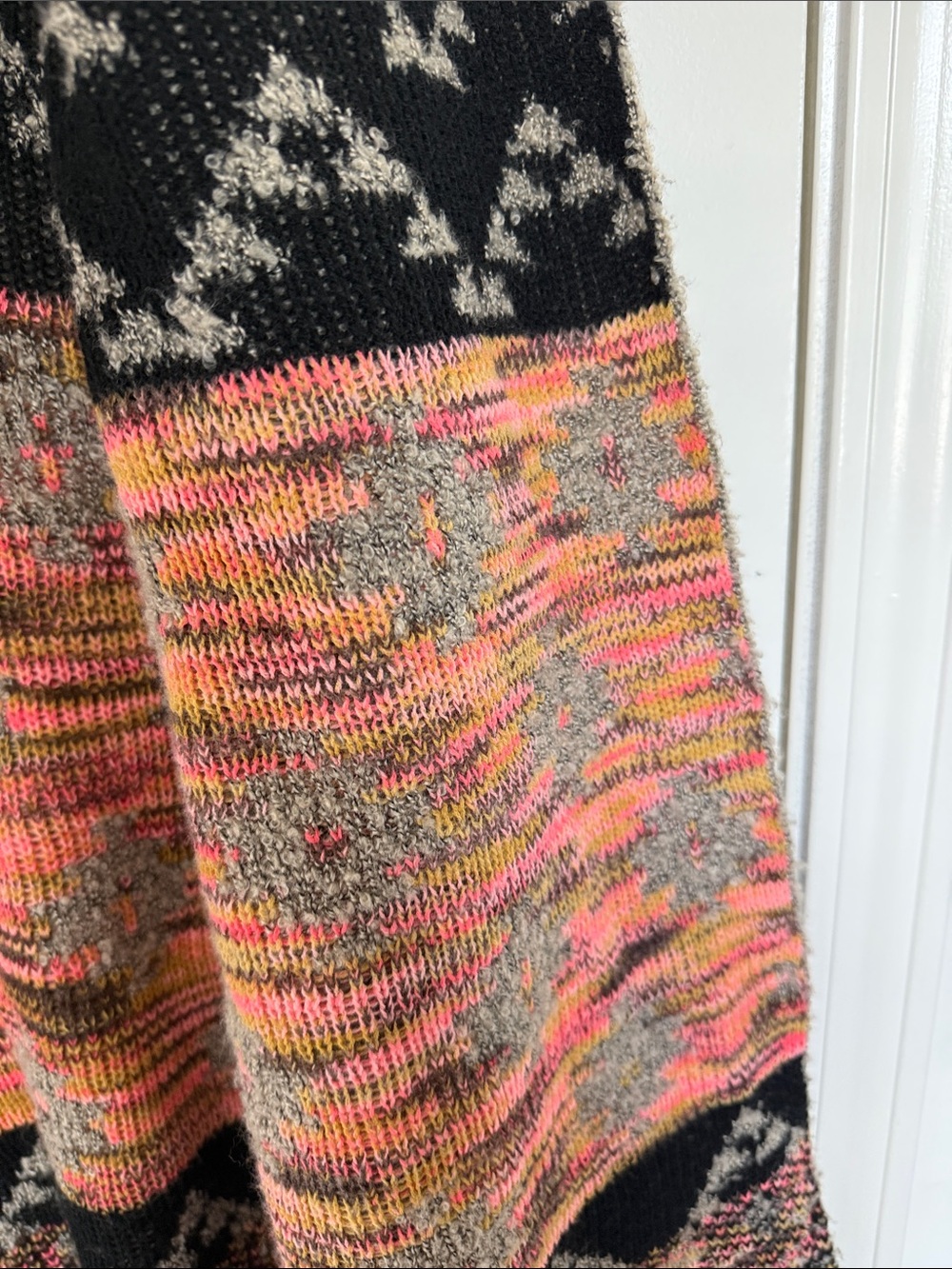 Cozy Aztec Open-Front Cardigan Sweater - Gray with Pink & Orange Accents - Picture 7 of 12